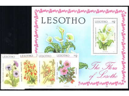 Lesotho 1987, Mi. 640-3 + Bl. 43, xx Květiny