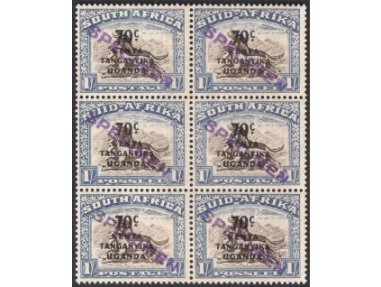 K.U.T. (Keňa, Uganda, Tanganika) 1941, Mi. 78-9, xx 70 c / 1 s, SPECIMEN, 6 blok - možná unikát