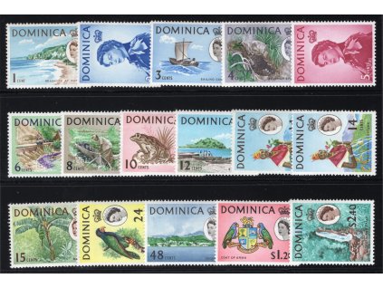 Dominika 1963, Mi. 160-75 bez č. 173, xx výplatní 1 c - 2,4 $, č. 169 a+b