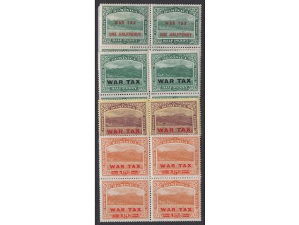 Dominika 1916-19, Mi. 51 + 53-5, xx/x WAR TAX, čtyřbloky, dv