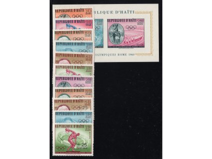 Haiti 1960, Mi. 629-39 + Bl. 14, xx Olympijské hry, série, aršík, série s přítiskem, dv - sleva!