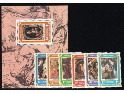 Turks a Caicos 1977, Mi. 374-9 + Bl. 8, xx Vánoce