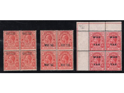 Turks a Caicos 1917-8, Mi. 69 I+II + 71 čtyřbloky, xx 1 d WAR TAX