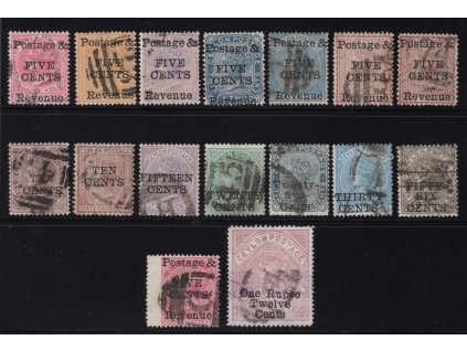 Cejlon 1885, Mi. 65-> (sestava 16 hodnot), O přetisk, KC cca 500 ME