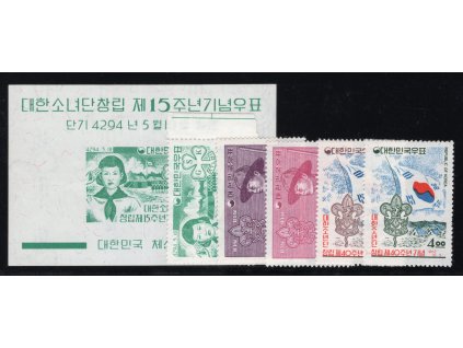 Korea (Jižní) 1957-62, Mi. 238-9 + 325 + Bl. 163 + 363-4, xx Skauting