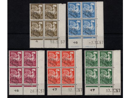 Francie 1957, Mi. 1150-4, xx přítisk, rohové čtyřbloky s datem a DČ