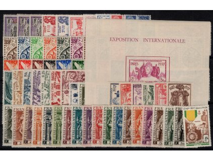 Indie - Francouzská 1922-52, Mi. 55-> (75 známek + aršík), x sestava z let 1922-52