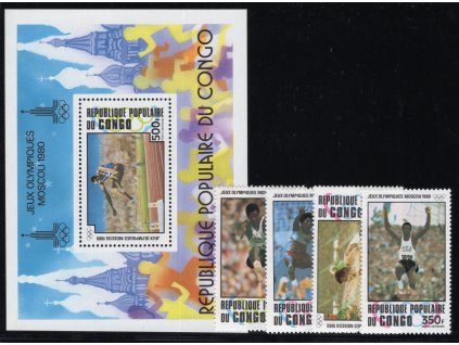Kongo - Brazzaville 1980, Mi. 726-9 + Bl. 22, xx Olympijské hry Moskva 1980