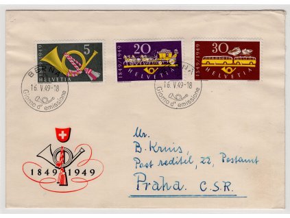 Švýcarsko 1949, ⌧︎ FDC (italská)