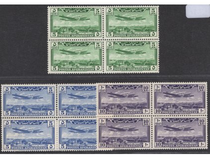 Afghánistán 1955/57, Mi. 413 + 440-1, xx Letecké, čtyřbloky