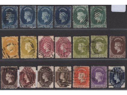 Cejlon 1863, Mi. 30 ->, O Emise 1863, sestava 20 ks i odchylky barev a průsvitek
