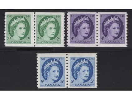 Kanada 1954, Mi. 291 + 293-4 D, xx Alžběta, 2-pásky