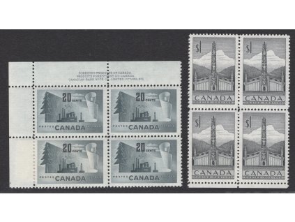 Kanada 1952, Mi. 275-6, xx 20 c a 1 $, čtyřbloky, dvl.
