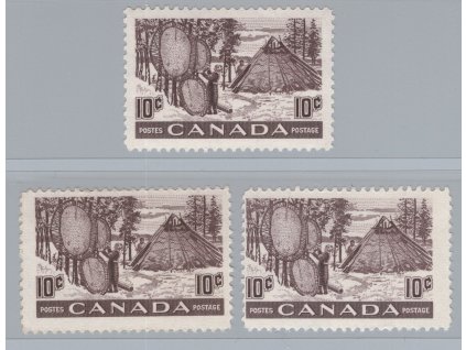 Kanada 1950, Mi. 262, xx 10 c, 3 kusy - různé centrování
