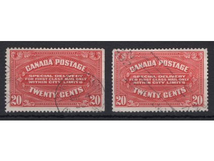 Kanada 1922, Mi. 115, O Special delivery (spěšná), 2 ks - široká a úzká