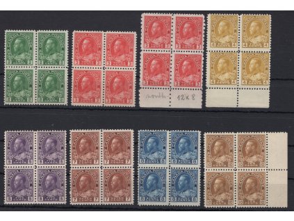 Kanada 1922, Mi. 106-111 + 113 + 107 C, xx/x 2 - 10 c Jiří V., čtyřbloky