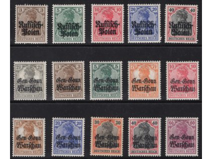 Německo - pošta v Polsku 1915-16, Mi. 1-16 (bez č. 12), x, těžká x - sleva!