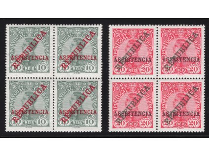 Portugalsko 1911, Mi. Z1-2, xx Assistencia, čtyřbloky, svěží!