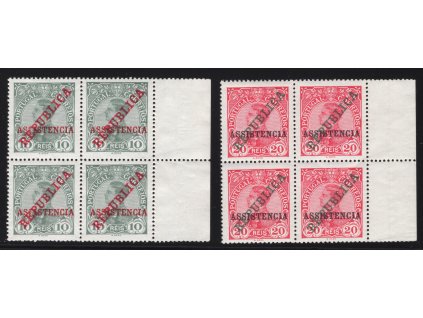 Portugalsko 1911, Mi. 1-2, xx Assistencia, čtyřbloky s okrajem, svěží! kzy - sleva!