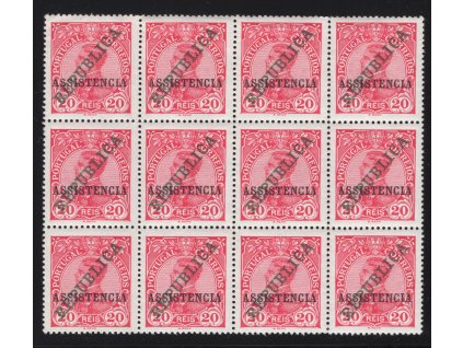 Portugalsko 1911, Mi. Z2, xx 20 R Assistencia, 12-blok, natržený v perforaci