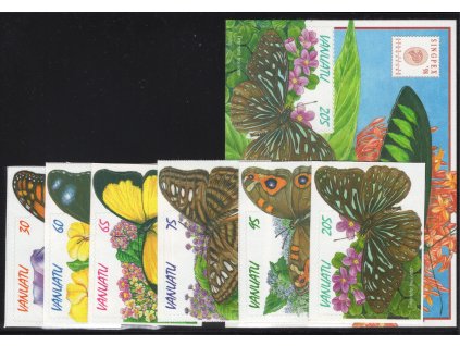 Vanuatu 1998, Mi. 1065-70 + Bl. 32, xx Motýli