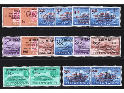 Tonga Služební 1966, Mi. 161-72 + 270-1 + D19-20, xx 100 let školy + služební + přetisk