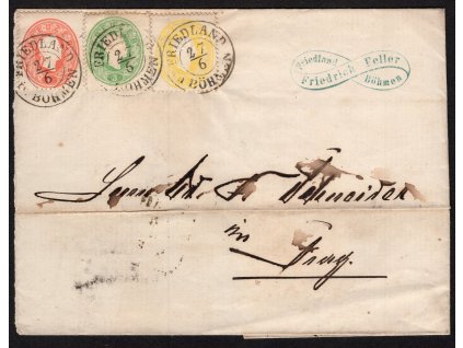 Rakousko 1861, Mi. 18-20, ⌧︎ 2 + 3 + 5 kr, chybí 1 chlopeň