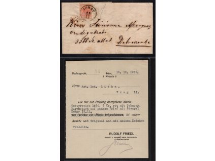 Rakousko 1850, Mi. 3, ⌧︎ 3 kr, tokajský průpich, zkoušeno + atest Friedl