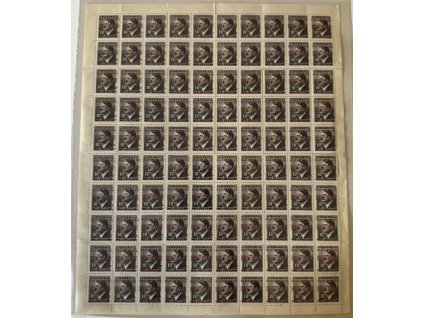 ČSR II 1945, xx 10 h AH s přetiskem Česko│Slovensko│1945│Den svobody, celý arch s mnoha DV, povolená perf., dvl