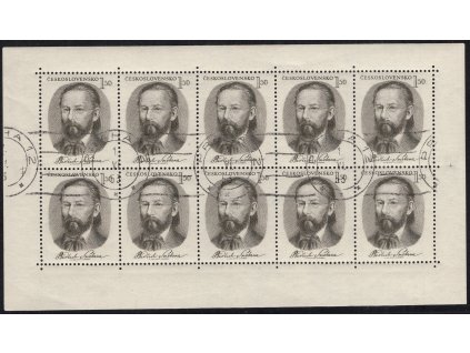 ČSR II 1951, Pof. PL 594, O Smetana, 10blok, normální perforační rámec, válečkové razítko 1.6.1953 - 1. den měnové reformy!, svěží lep