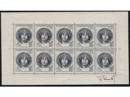 ČSR II 1953, Pof. PL 757, xx Destinnová, 10blok, TD A (II. typ), na okraji podpis rytce J. Schmidt