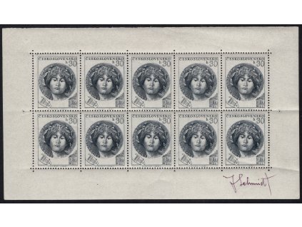 ČSR II 1953, Pof. PL 757, xx Destinnová, 10blok, TD B (III. typ), na okraji podpis rytce J. Schmidt, dv