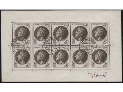 ČSR II 1953, Pof. PL 759, O Vojan, 10blok, kulatá razítka, na okraji podpis rytce J. Schmidt, svěží lep
