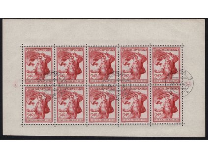 ČSR II 1954, Pof. PL 771, O Revolucionář, 10blok, neobvykle široký horní okraj, kulatá razítka, svěží lep
