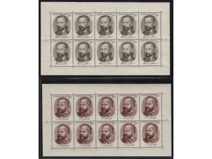 ČSR II 1951, Pof. PL 594-5, x Smetana a Dvořák, 10bloky, oba normální perforační rámec, bez nálepky, ale na lepu stopy po přichycení