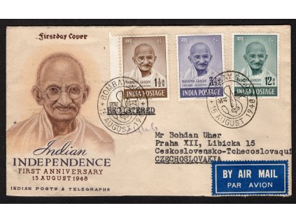 Indie 1948, ⌧︎ FDC Mahátma Gándhí