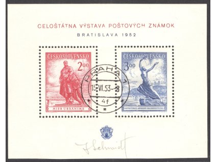 ČSR II 1952, Pof. A 691-2, O A Bratislava s podpisem rytce J. Schmidt, O z měnové reformy!
