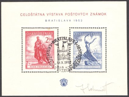 ČSR II 1952, Pof. A 691-2, O A Bratislava s podpisem rytce J. Schmidt, dv - sleva!