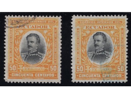 Ekvádor 1904, Mi. 158, O 50 c, 2 ks - černé a modré O, koncovka!