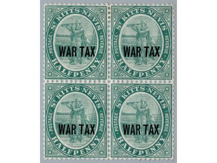 Svatý Kryštof a Nevis 1916, Mi. 22, xx/x 0,5 d WAR TAX, čtyřblok