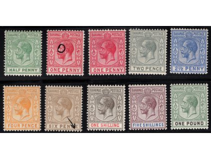 Bahamy 1912, Mi. 35-43, x, 2x desková vada!