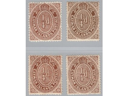 Kajmanské ostrovy 1908, Mi. 31 a+b (2 páry bílý + žlutý lep), x 0,25 d číslo, dv - sleva!