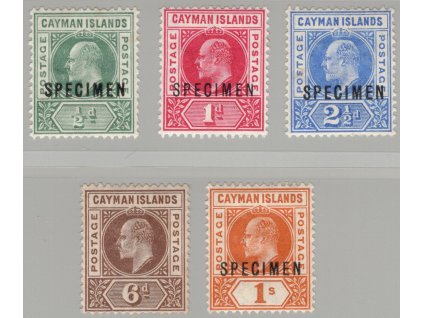 Kajmanské ostrovy 1901, Mi. 3-7 (z toho 4x SPECIMEN - je 2,5x dražší), x Eduard, vl - sleva!