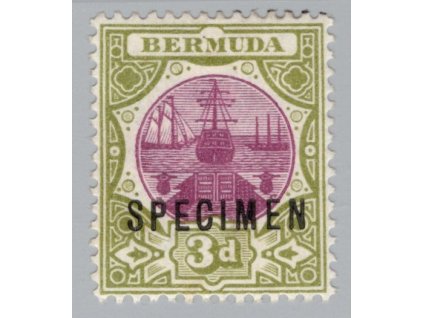 Bermudy 1906, Mi. 23, x 3 d Lodě, SPECIMEN, koncovka