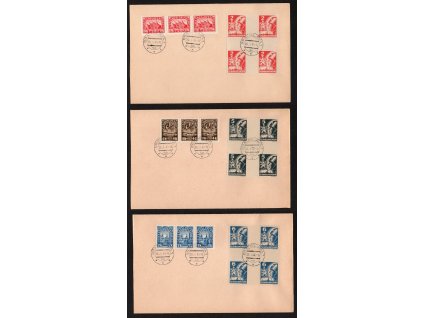 ČSR II 1945, Pof. 354-6 Mx, ⌧︎ 3 obálky bez adresy se sérií malých křížů Košické