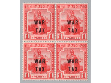 Trinidad a Tobago 1917, Mi. 89, xx 1 d, WAR TAX, čtyřblok
