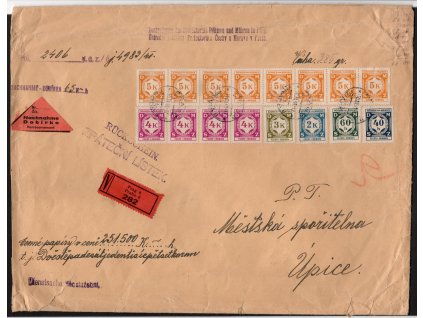 BuM 1941, ⌧︎ Ústřední pokladna Protektorátu Čechy a Morava v Praze, cenné psaní v ceně 251.500 K, dobírka 65 K