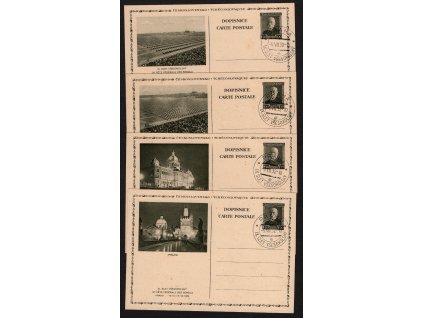 ČSR I Dopisnice 1932, Pof. CDV 47/1-4, CU KL 1,20 Kč IX. slet všesokolský, skvrnky - sleva!