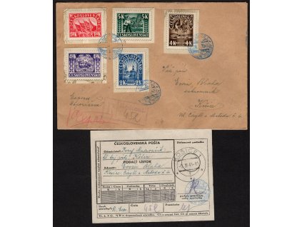 ČSR II 1945, Pof. 408-12, ⌧︎ R-Košice, ze série z Partyzánského aršíku