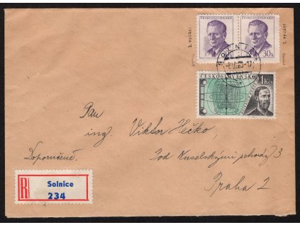 ČSR II 1959, Pof. 1091X - chybotisk, ⌧︎ R-Solnice s 2x Novotný